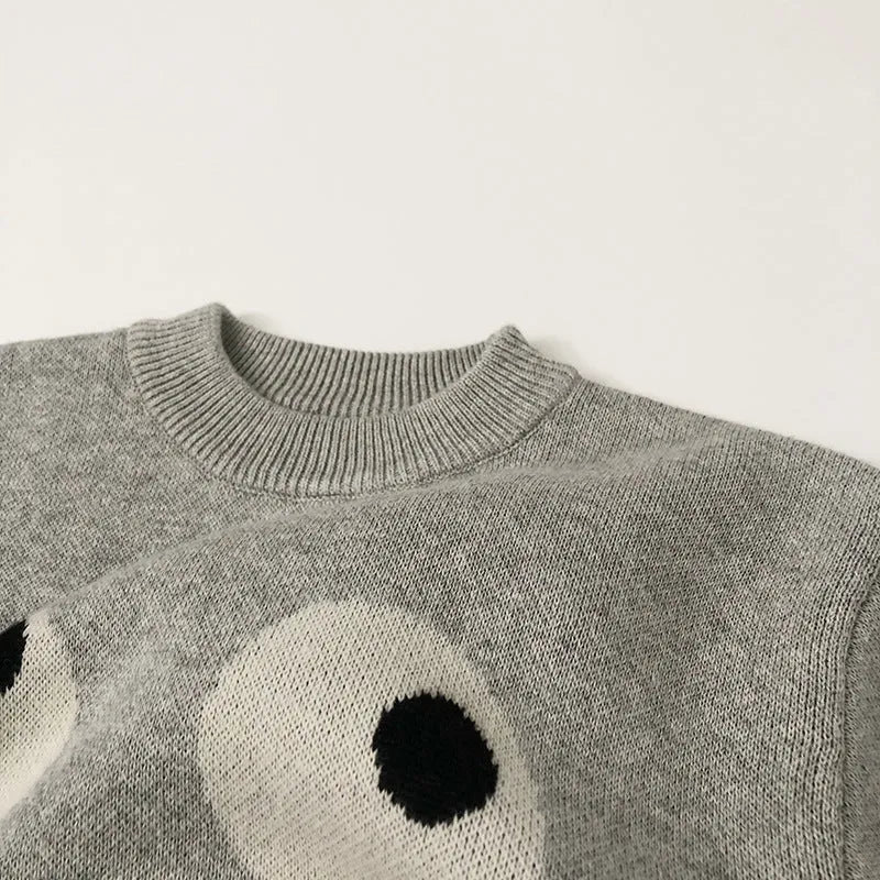 Children's cotton knit pullover sweater in camel colour with cartoon pattern, long sleeves, size 80-130cm