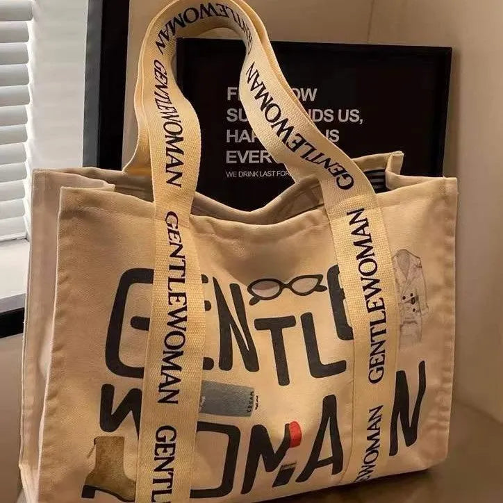 Canvas women's travel tote bag with large capacity and printing design in three colour options