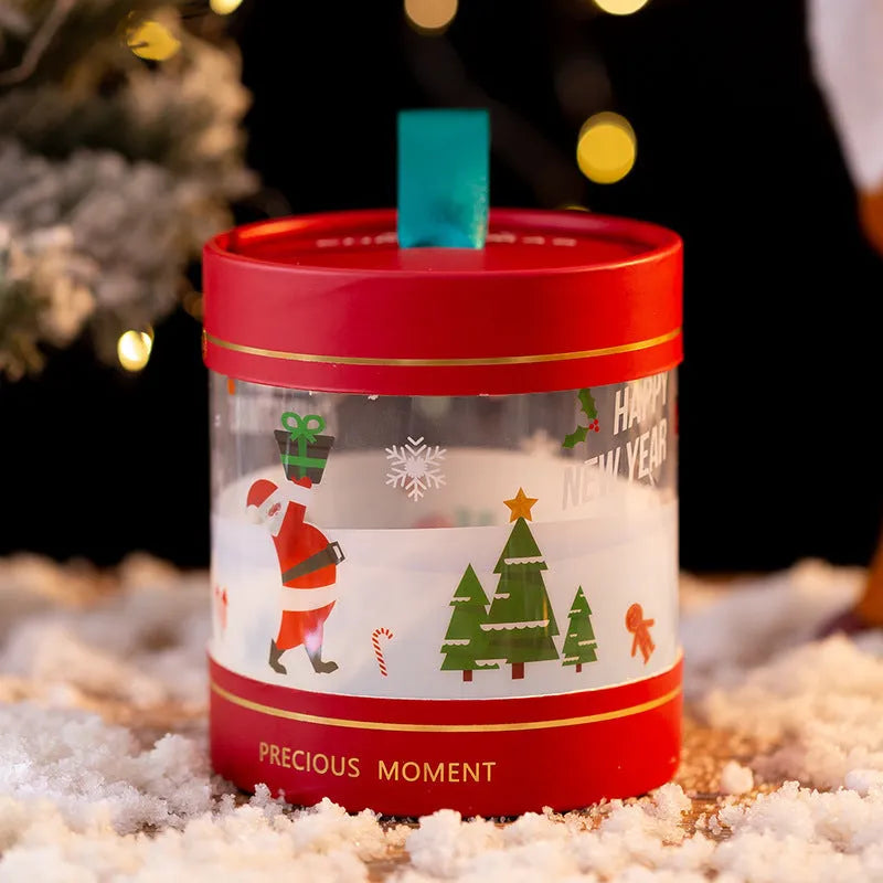 Christmas gift packing box in red fabric with handle, three sizes available, white cardboard construction