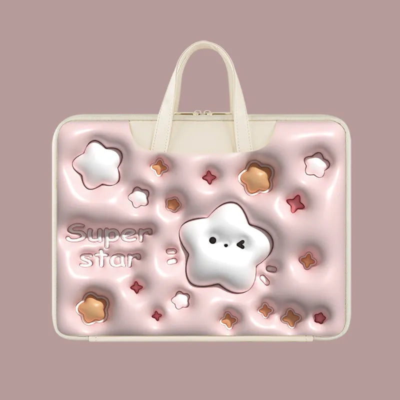 Inflatable laptop bag in PU leather with detachable suitcase strap and built-in air pillow