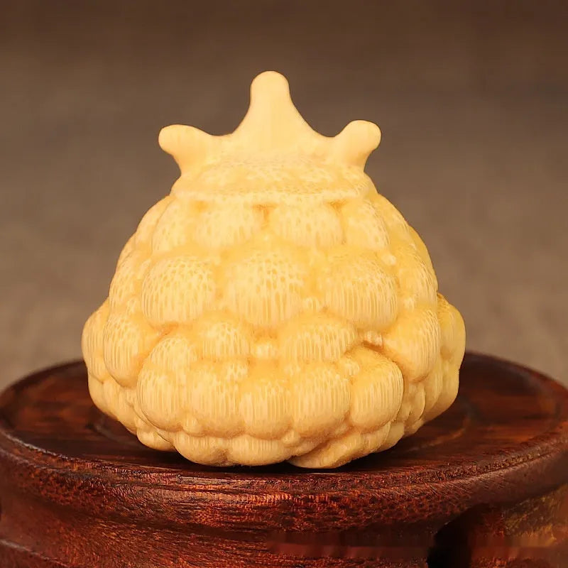 Solid bamboo carving of a Crown Princess Toad ornament, cute style, 5cm in size.