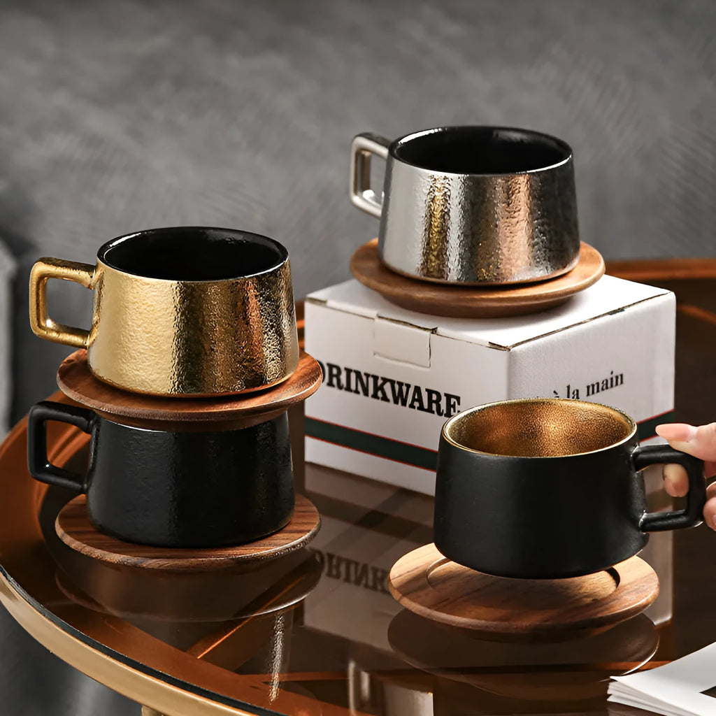 Office afternoon tea gift tumbler coffee cup suit with gold-plated box on a desk