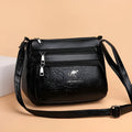 Black PU women's shoulder messenger bag with horizontal square shape, single strap, slit pocket, and phone bag