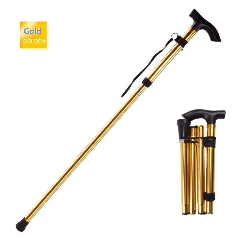 Aluminium folding walking stick with adjustable length and non-slip handle in six colour options