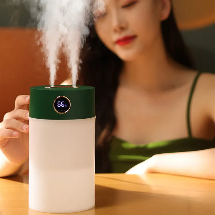 Simple humidifier 1.2L double jet USB white bear version with Type-C cable on desk