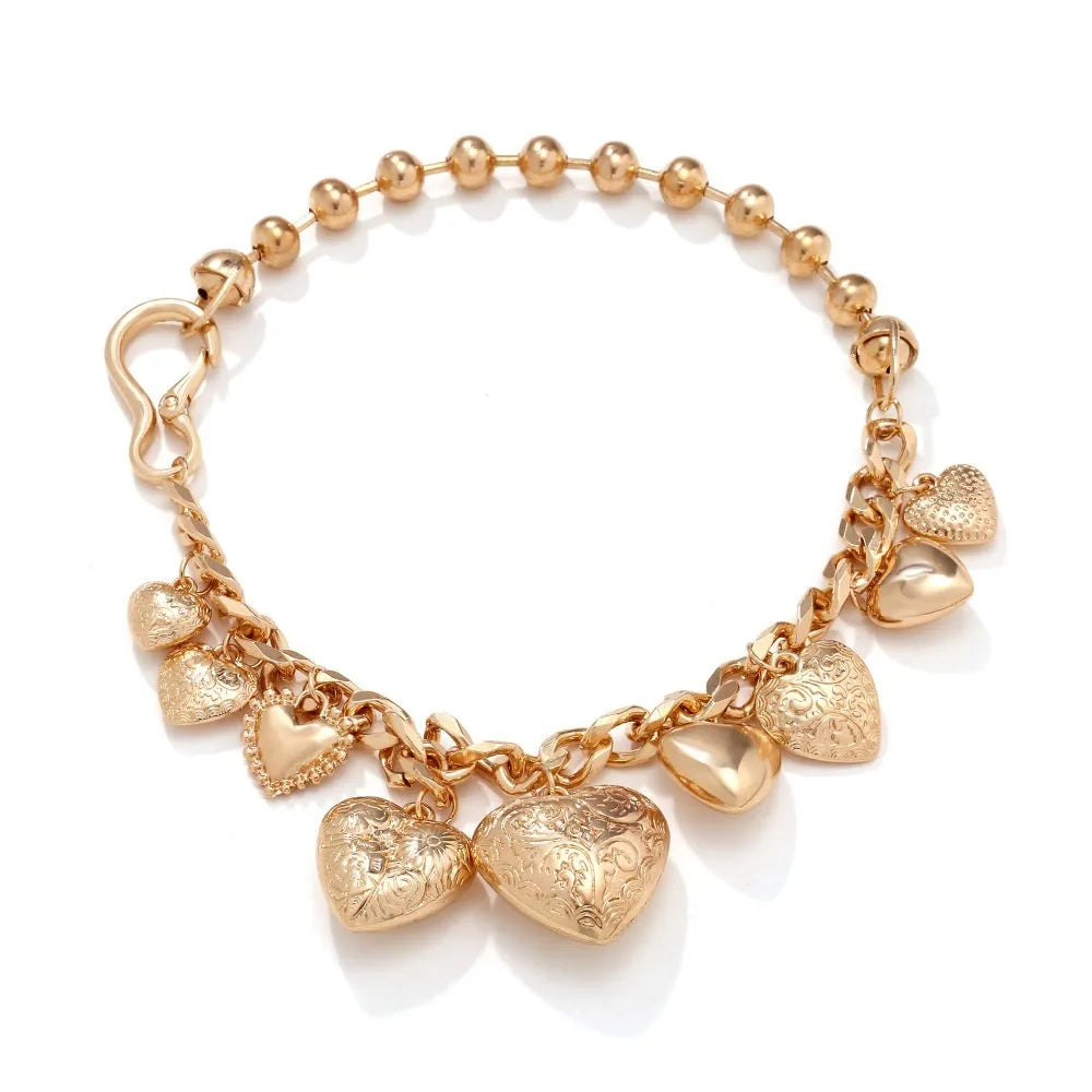 Carved heart pendant necklace in alloy metal with adjustable 41-50cm length