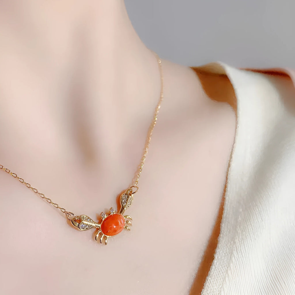 Red crab clavicle chain necklace in alloy with ocean pattern and 21cm to 50cm circumference