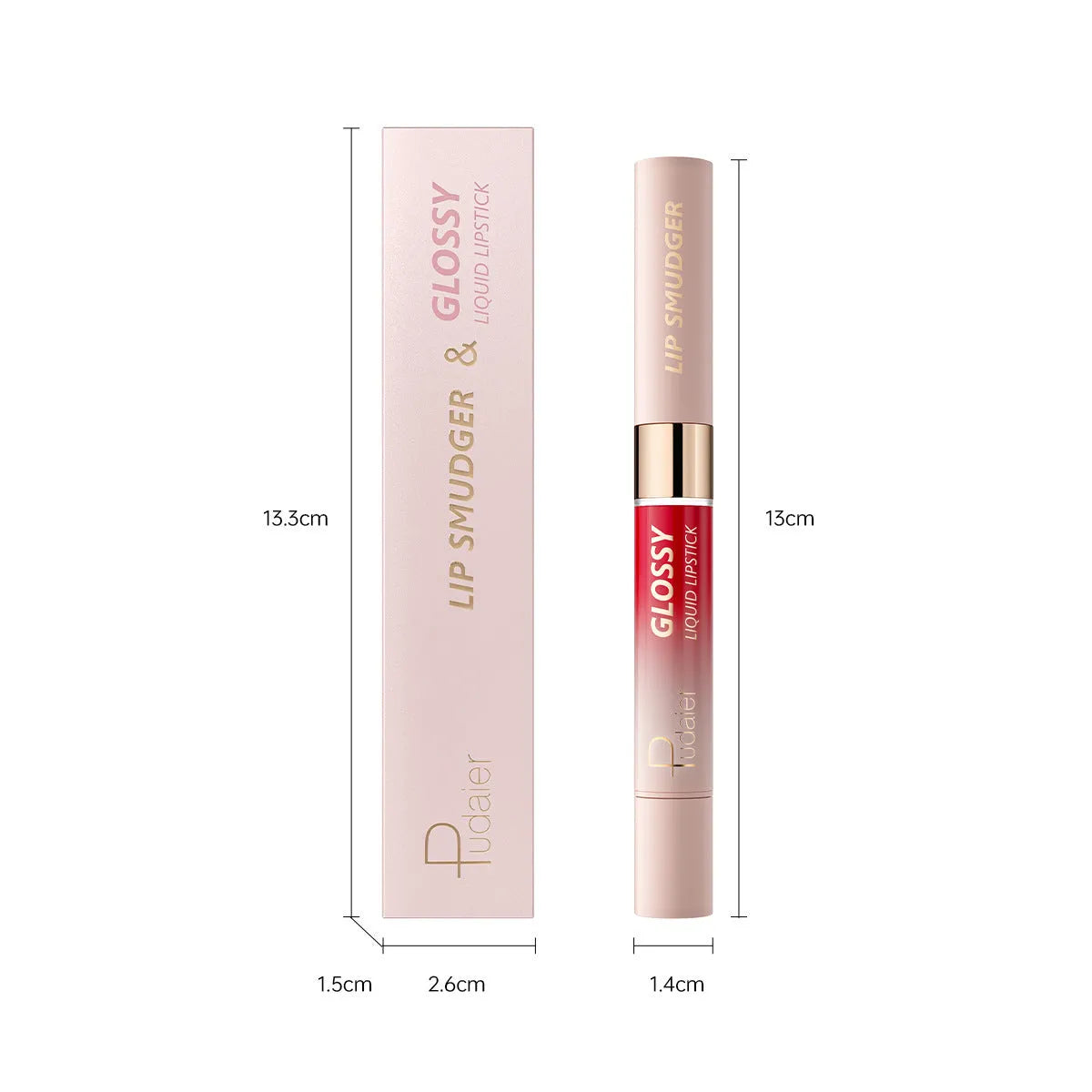 Double-headed lipstick and lip gloss in matte finish showing ten available shade options