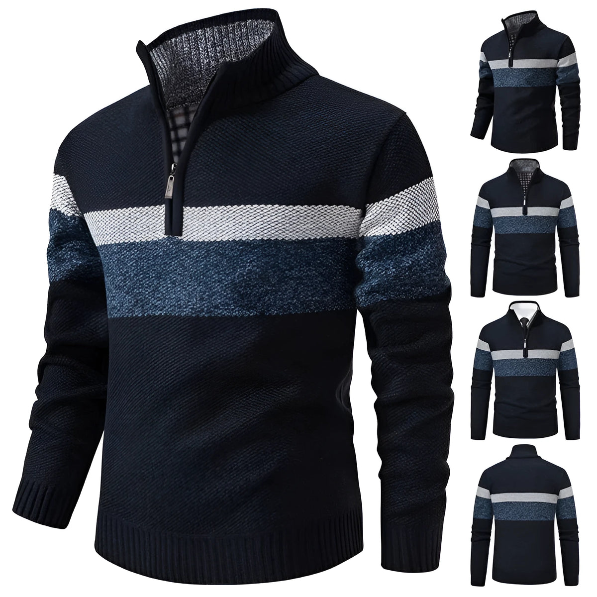 Plus size stand collar knitted sweater in purplish blue, loose thickened polyester pullover with long sleeves