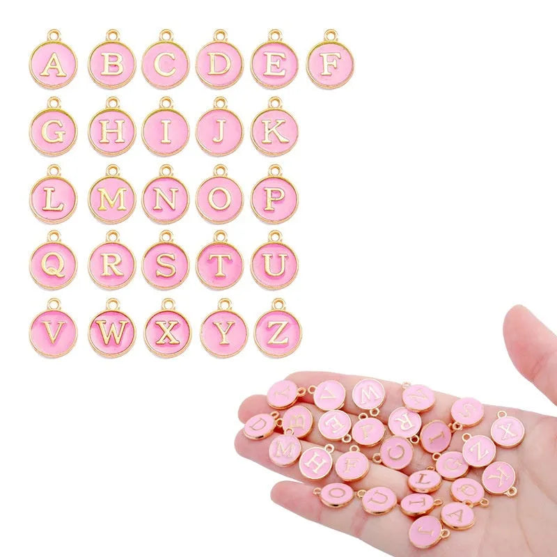 Round drop oil English letter alloy pendant set in multiple colours for DIY jewellery making