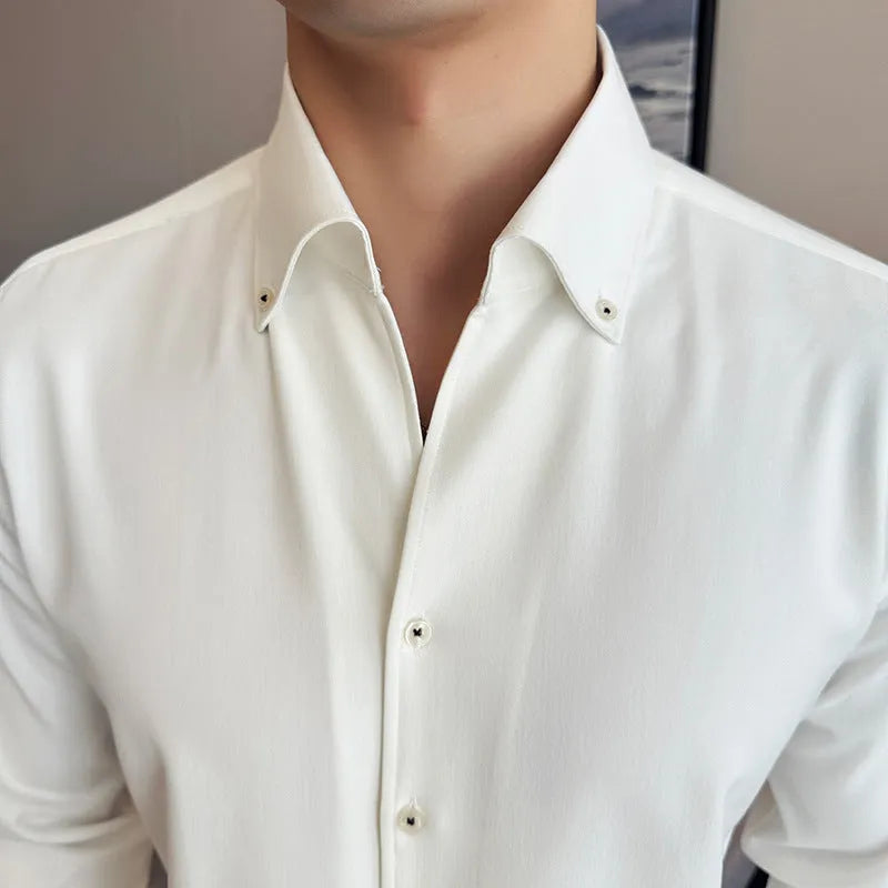 Men's slim fit denim shirt in black colour with long sleeves and cardigan style