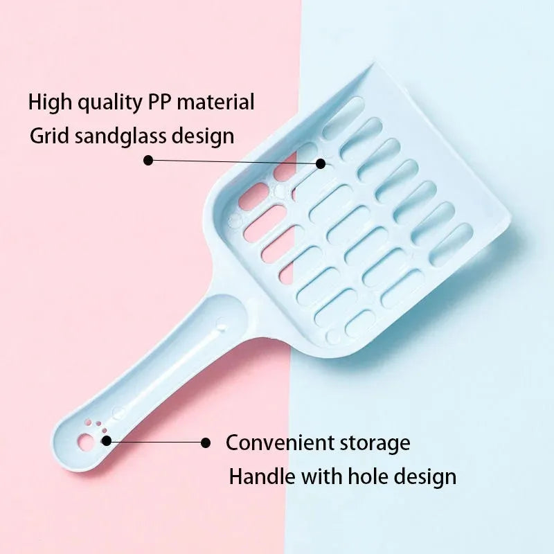 Blue plastic cat litter scoop with dimensions 20cm long, shown on a white background.