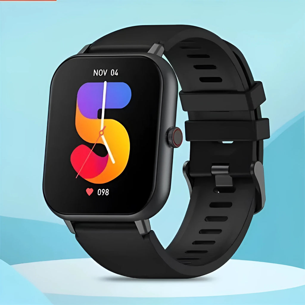 Bluetooth smart watch with heart rate monitor and AI voice control in black, silver grey, pink or khaki colours