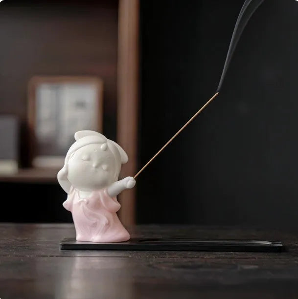 Ceramic Little Female Court Attendant cute style incense burner decoration in one of four colour options.
