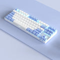 Wireless Bluetooth mechanical keyboard with metal construction in blue and purple colour options