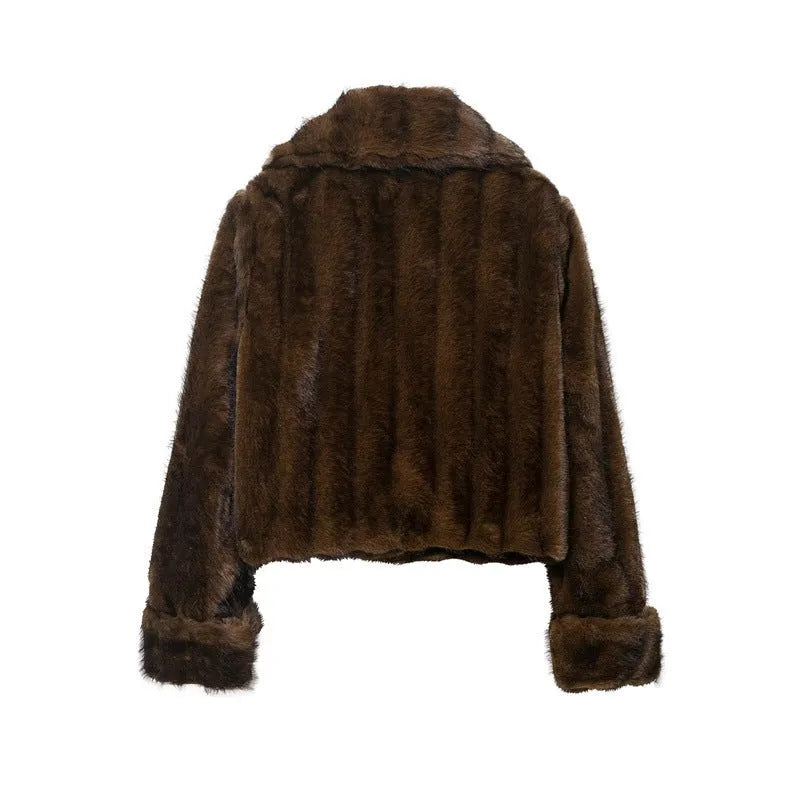 Women's faux fur coat and skirt set in solid colour with button details, long sleeves, blended polyester, sizes XS to L
