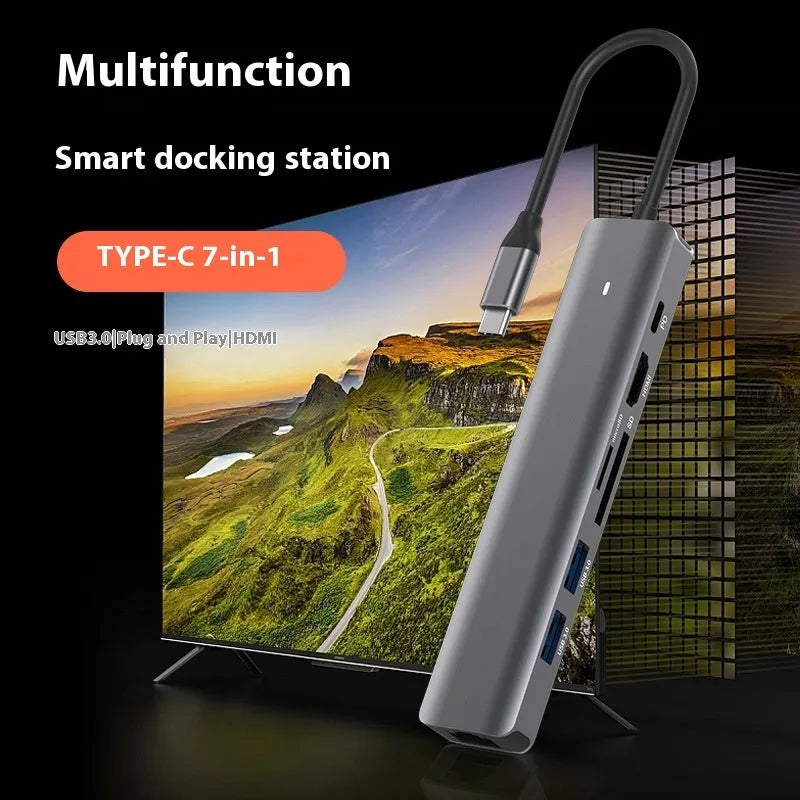 LQT-LH07 USB-C seven interface hub with PD charging and memory card slots