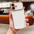 TPU phone case with electroplated wave design and large window, black colour, positioned to show reflective surface