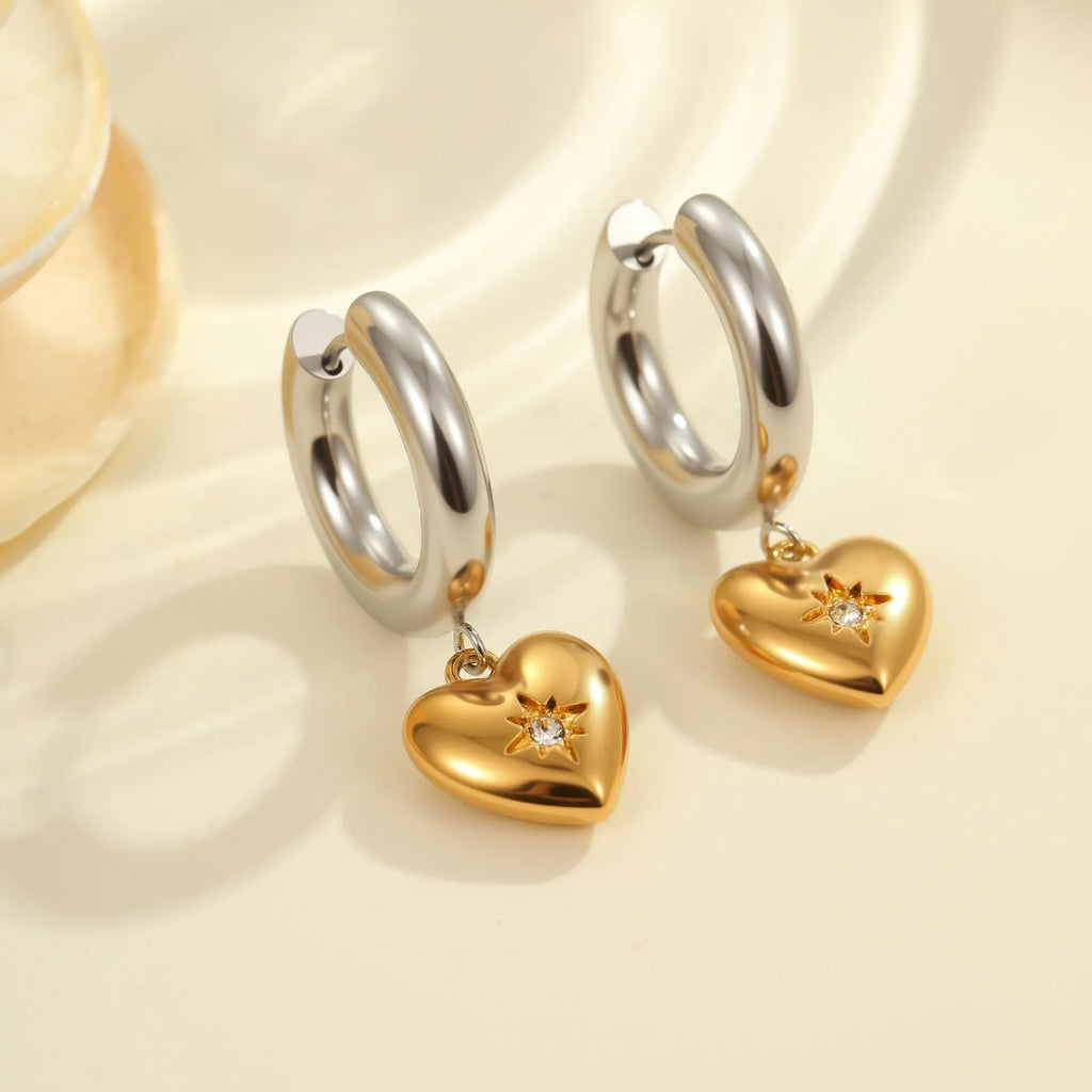Christmas tree and heart shaped stainless steel earrings with 18K electroplating geometric designs