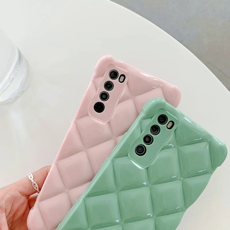 Silicone diamond phone case for Huawei smartphones in black, green, pink or white.