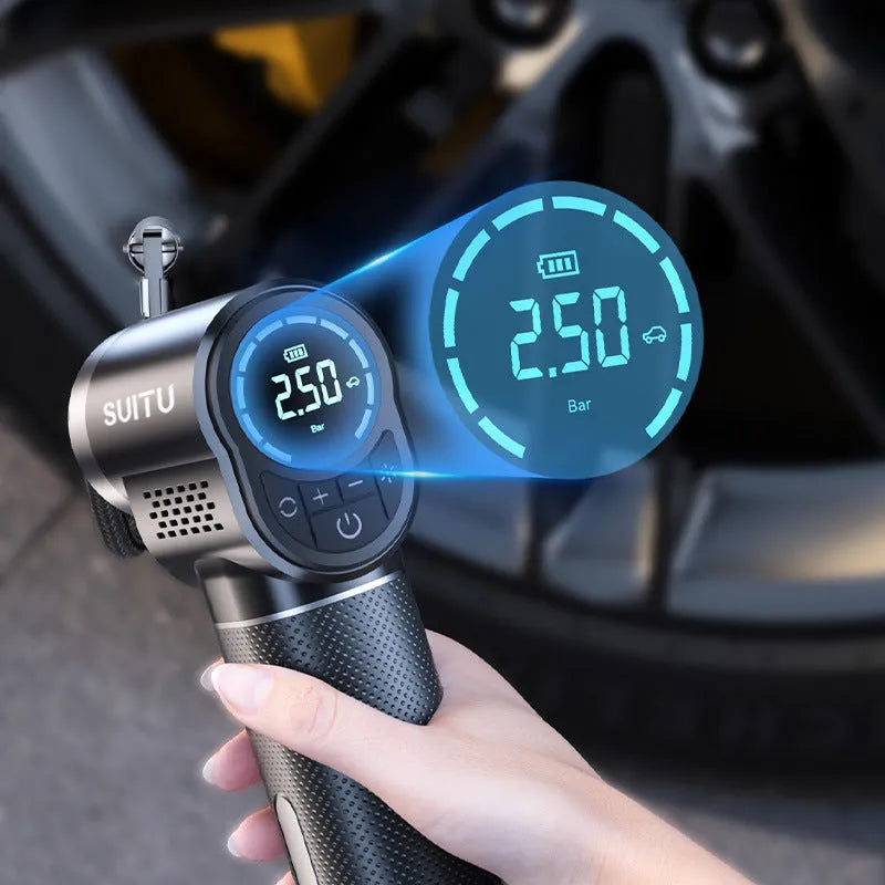 ST-5518 wireless air pump with inflatable pipe, charging cable, and nozzle accessories