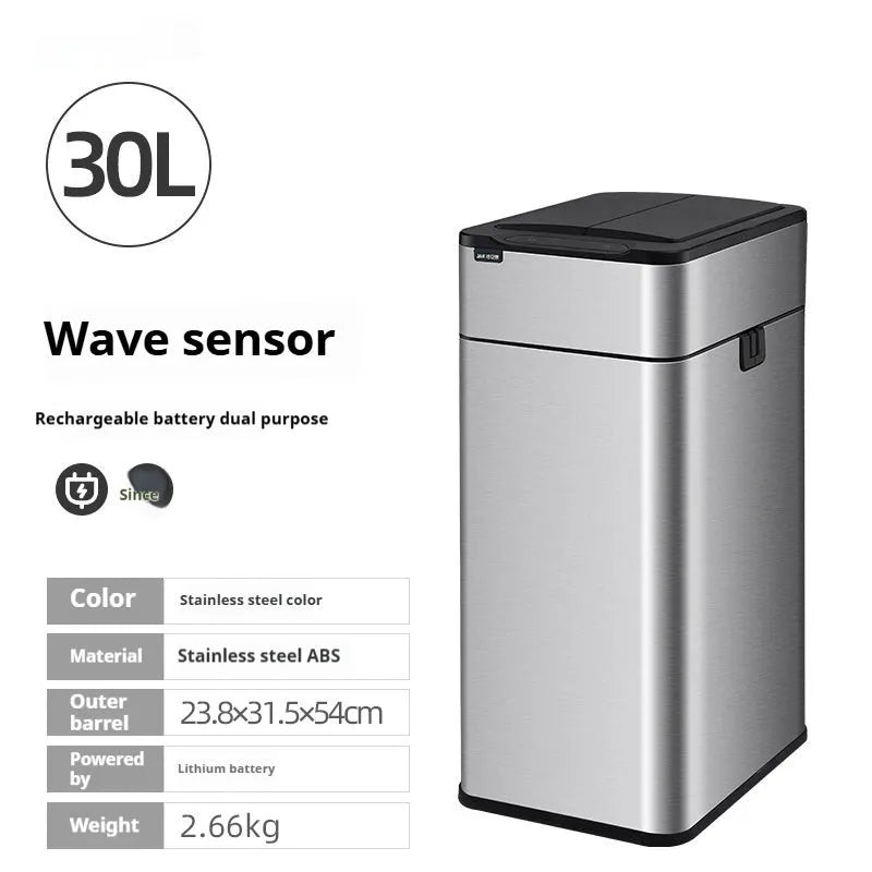 Stainless steel inductive smart trash can with square design and deodorant function