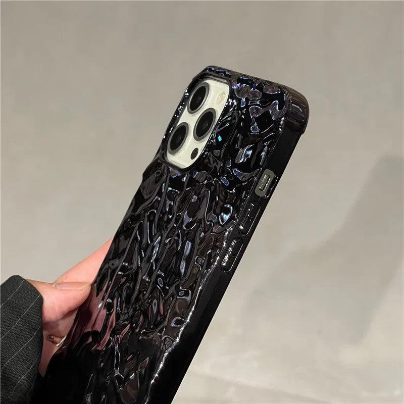 Black pleated tin foil TPU phone case for Apple iPhone models, back cover style