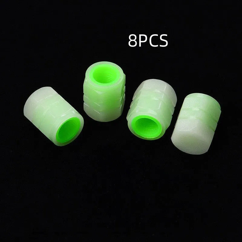 Black rubber car luminous valve caps with glow feature for tyre valves.
