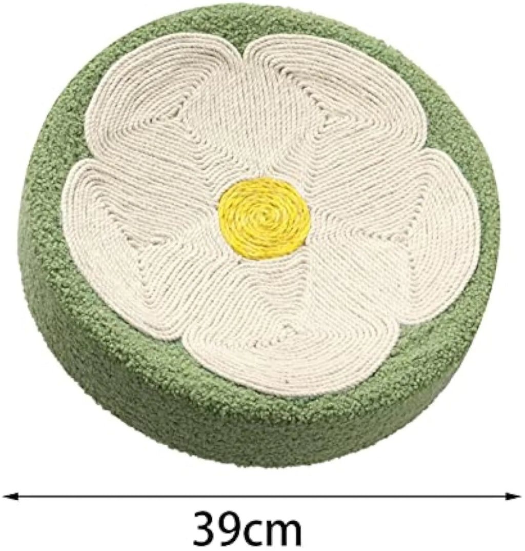 Green round sisal cat scratcher bowl lounger bed with a 39cm diameter.