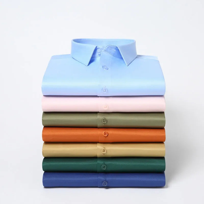 Men's solid colour long-sleeved shirt with a loose non-ironing fit