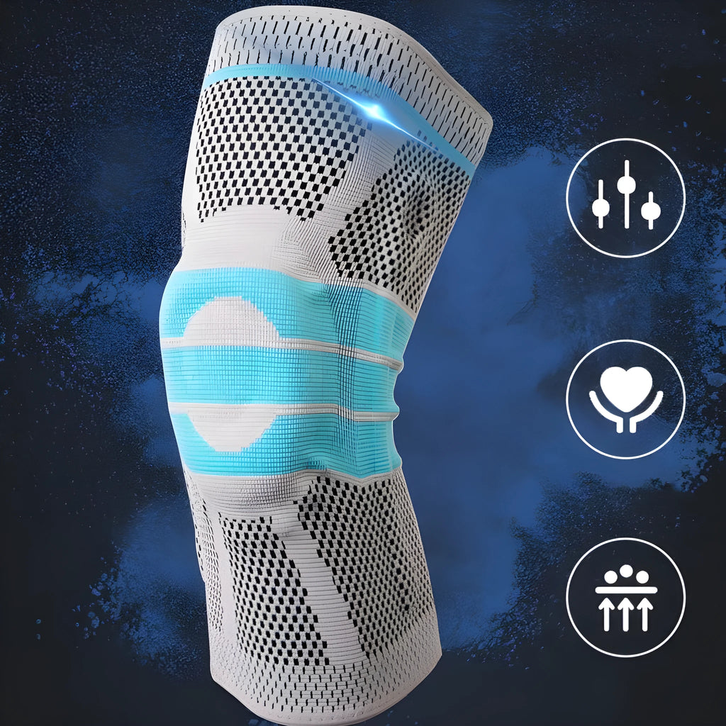 Sky blue silicone running and basketball knee pad made from elastic fibre.