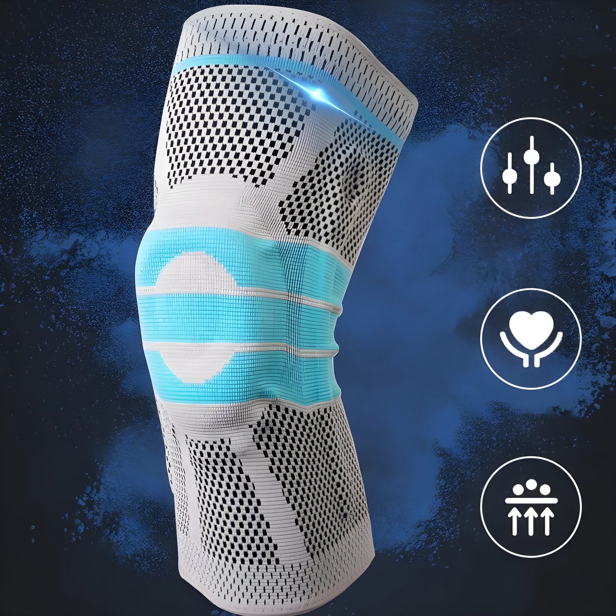 Sky blue silicone running and basketball knee pad made from elastic fibre.