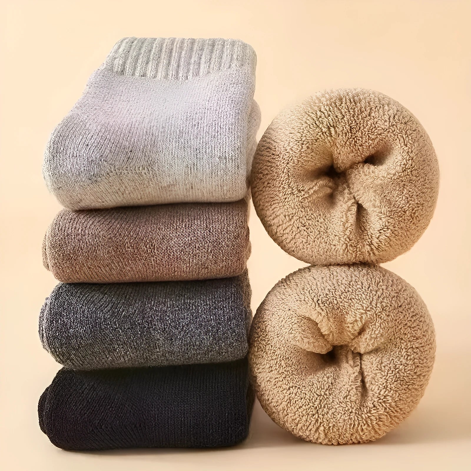 Winter wool socks with thick merino midsole in cold-resistant cashmere blend colours