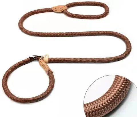 Brown nylon P chain dog leash with 2.1 metre length showing thickness variation