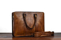 Men's 14-inch horizontal leather business handbag in black or khaki colour