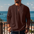 Solid colour cotton linen loose fit pullover shirt shown in multiple colour options.