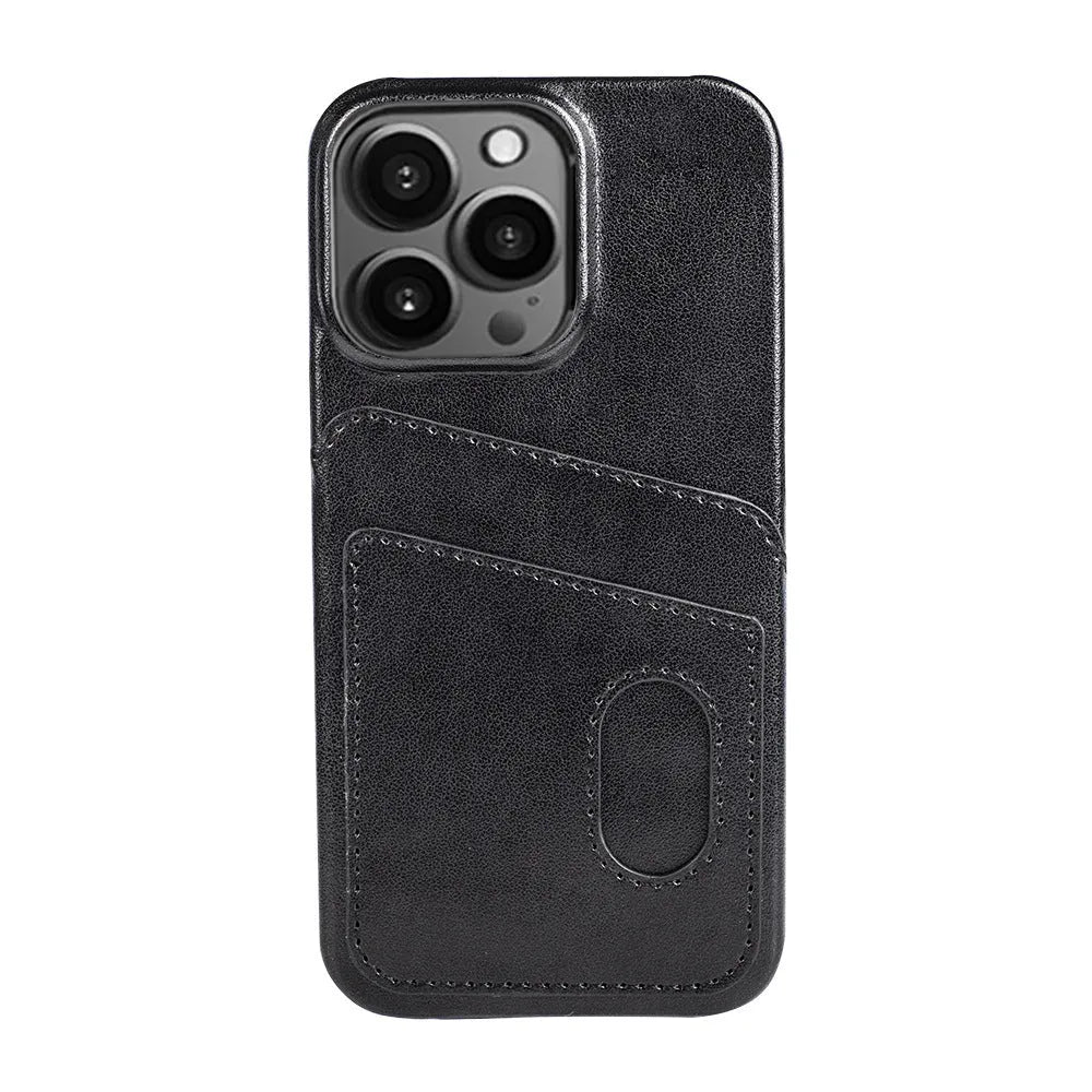 PU leather flip wallet phone case with card slots for iPhone, dark brown colour, front view