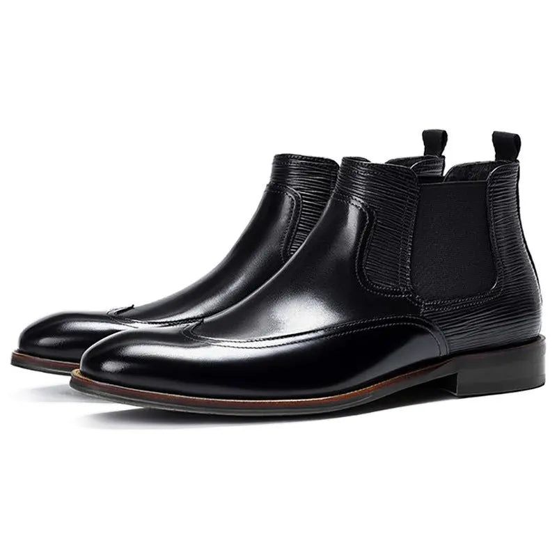 Men's colour block Chelsea boots in dark brown with elastic band sides and round toe, low heel 1-3cm