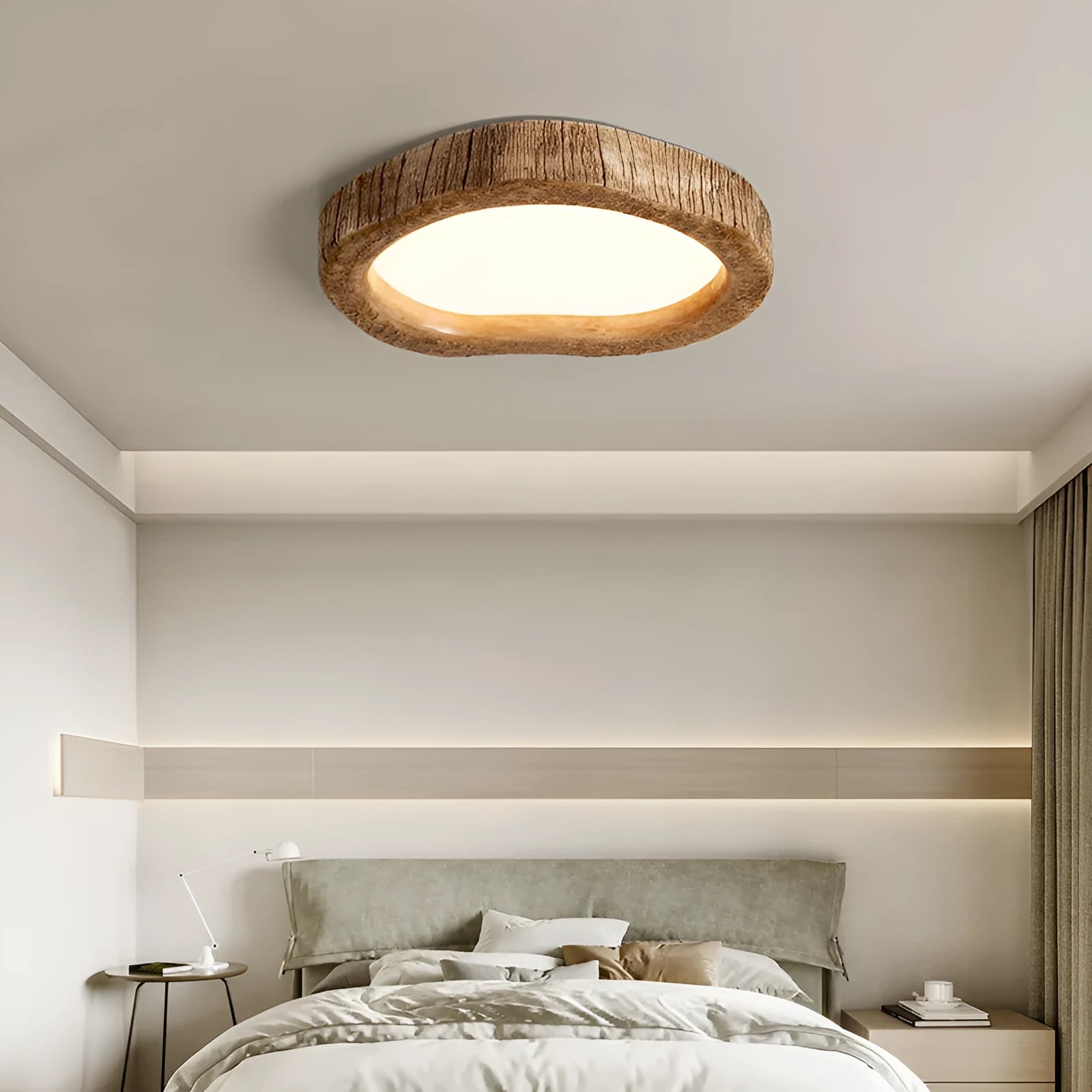 Wood grain finish New Chinese style round ceiling lamp for bedroom lighting