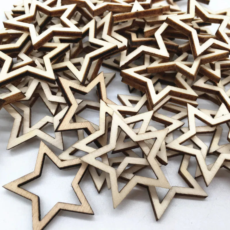MDF five-pointed star hollow pendants in 10mm 20mm and 30mm sizes for home decoration