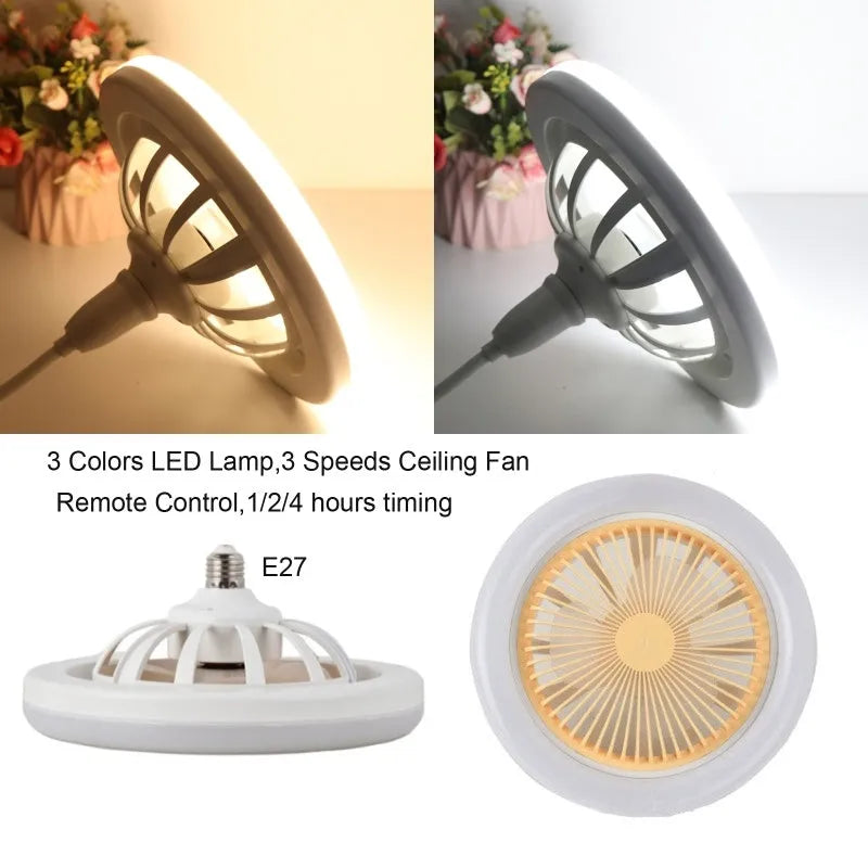 26cm round remote control ceiling fan with white LED lamp and plastic blades