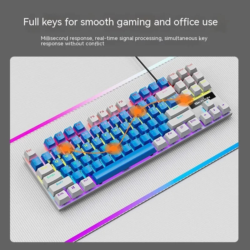 K87 mechanical keyboard with green or red axis switches, metal frame, and 1.4m cable in selected colour