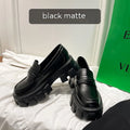 British style wide fit loafers in either matte or patent leather with distinctive muffin heel