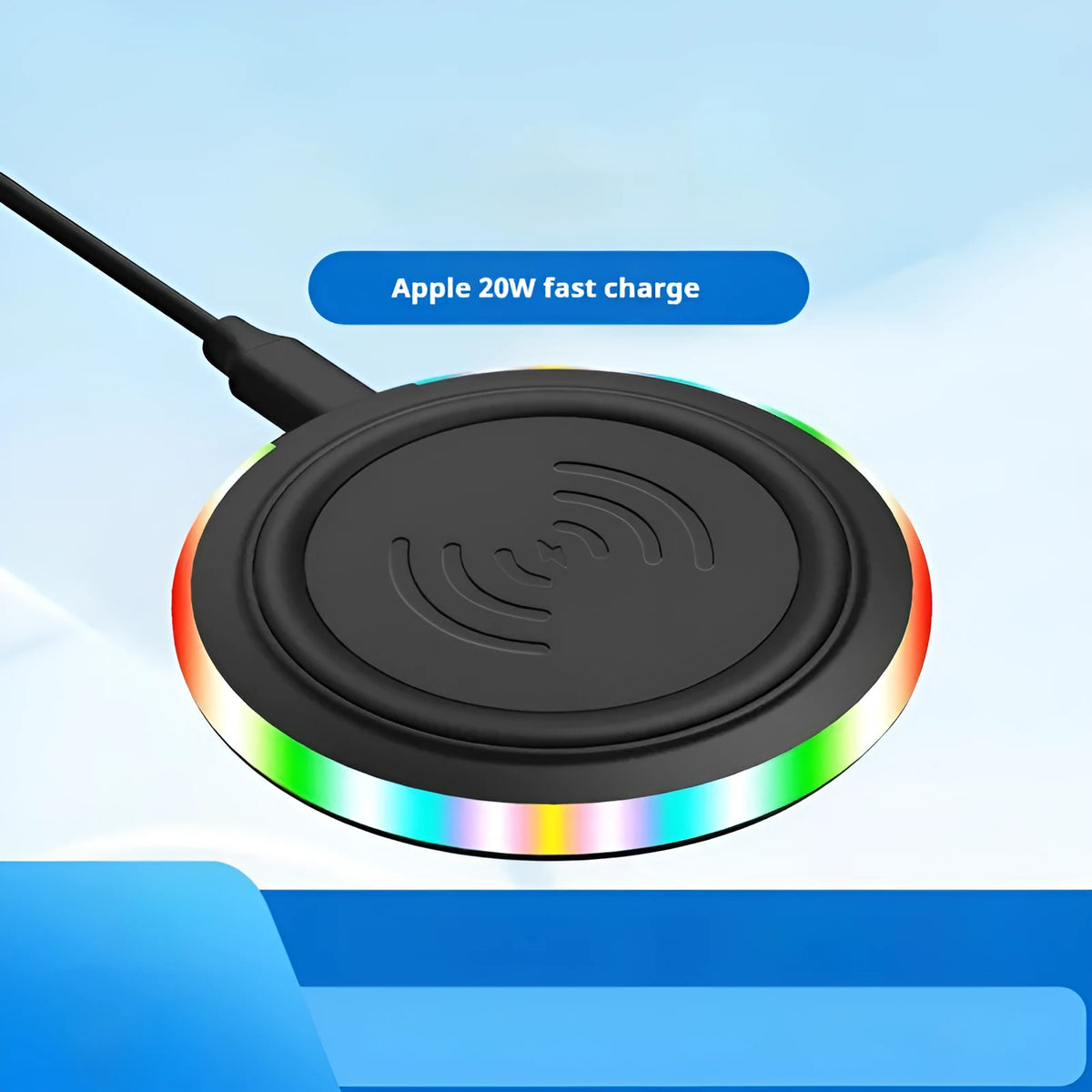 Ultra-thin round 10W desktop wireless phone charger in white, with Type-C port, shown on a desk surface