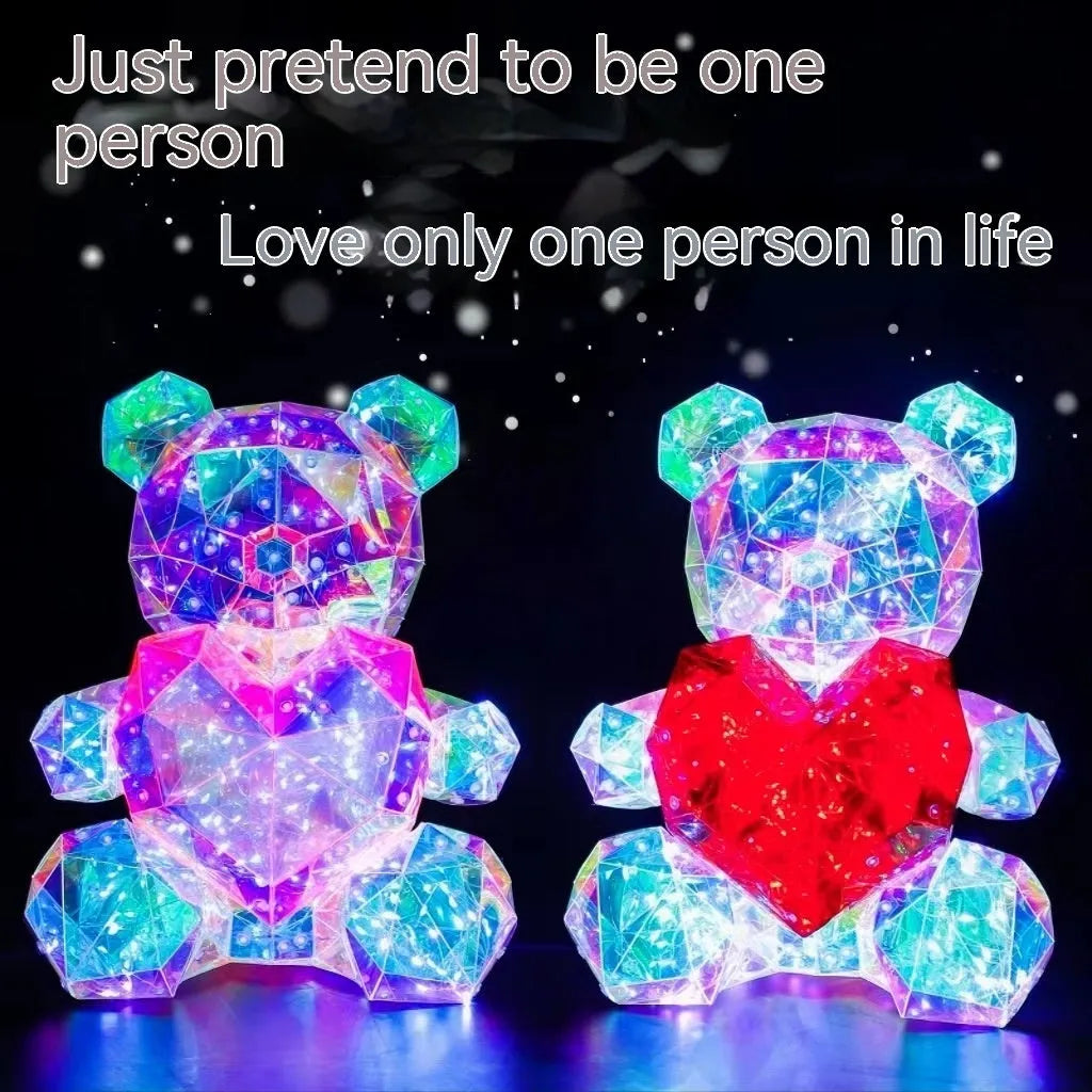 30cm luminous bear gift in Pink Love or Red Love with USB plug, plastic cartoon-style decoration