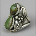 Geometric turquoise inlaid women's fashion ring in alloy with electroplated finish
