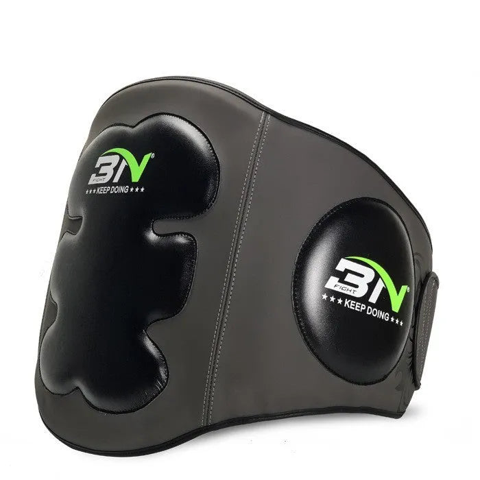 Dark grey Sanda boxing waist protection target with thickened foam for martial arts training.