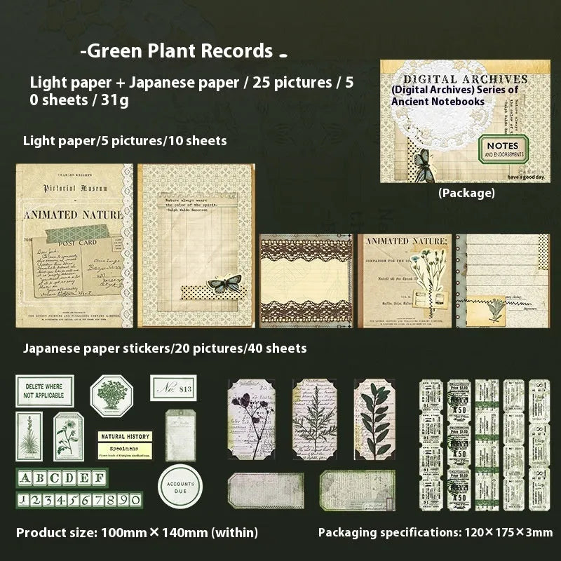 Retro A5 English letter notebook decorative card suit set showing one of six vintage cover colour options.