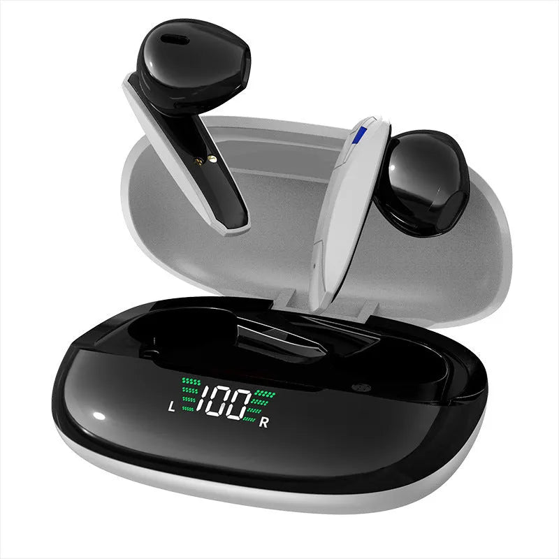 Y2 green wireless Bluetooth gaming earbuds with charging case and LED power display