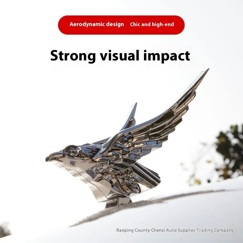 3D eagle wing car hood sticker in black ABS material with 115x115x60mm dimensions